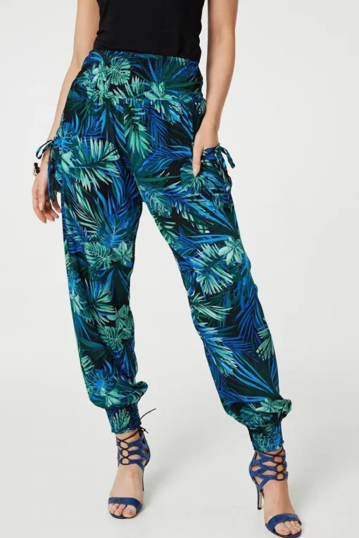 Tropical Print High Waist Harem Pants