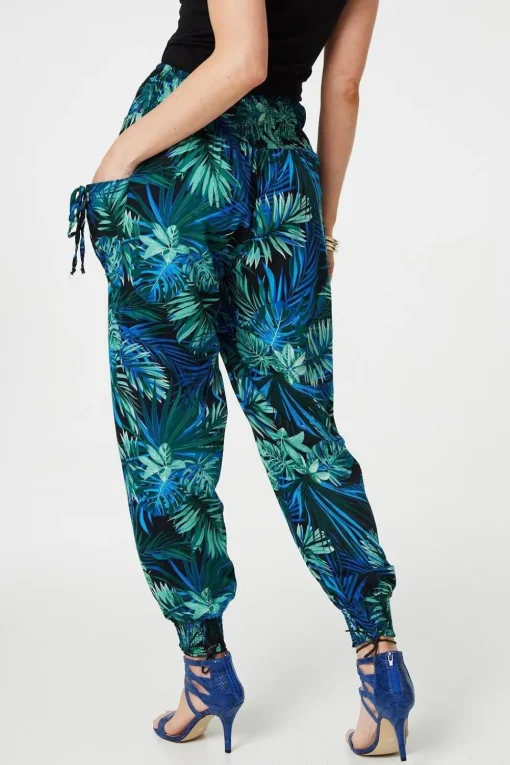 Tropical Print High Waist Harem Pants