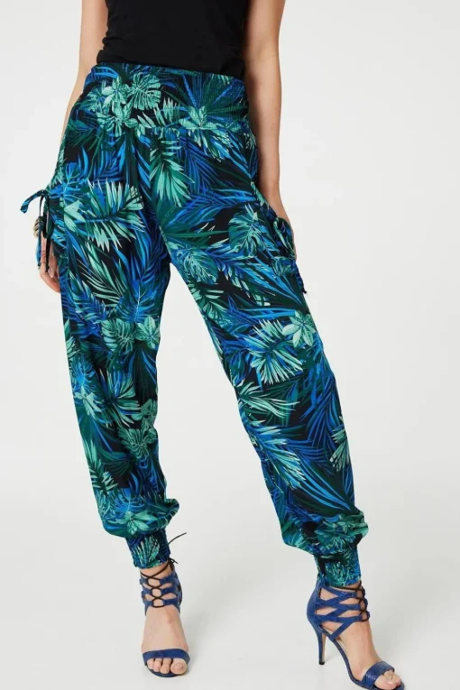 Tropical Print High Waist Harem Pants