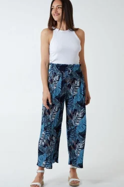 Tropical Print Pleated Wide Legs Trouser