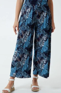 Tropical Print Pleated Wide Legs Trouser