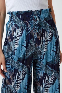 Tropical Print Pleated Wide Legs Trouser