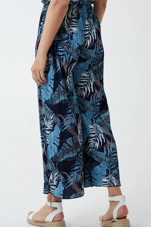 Tropical Print Pleated Wide Legs Trouser