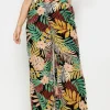 Tropical Print Wide Leg Trousers