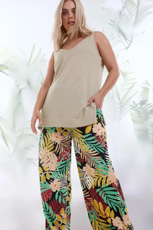 Tropical Print Wide Leg Trousers