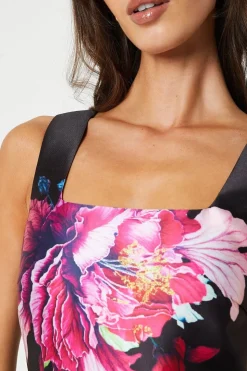 Twill Dress With Square Neck And Placement Print
