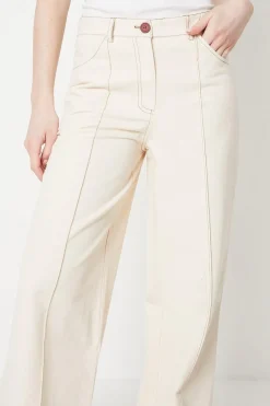 Twill Front Seam Straight Leg Trousers