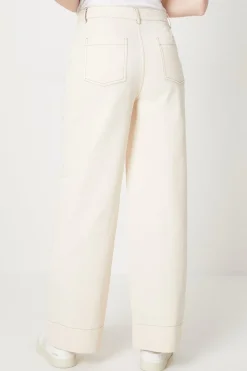 Twill Front Seam Straight Leg Trousers