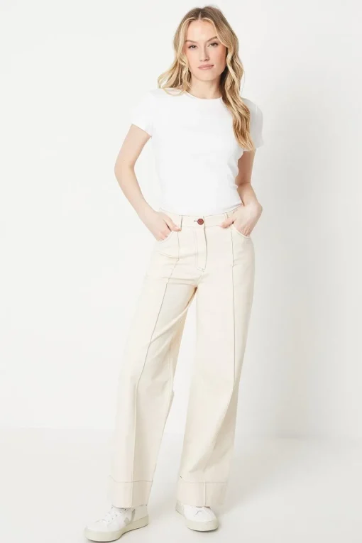 Twill Front Seam Straight Leg Trousers