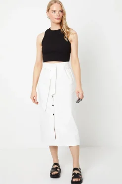 Twill Paperbag Midi Skirt