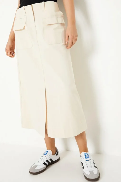 Twill Pocket Midi Skirt