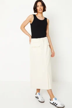 Twill Pocket Midi Skirt