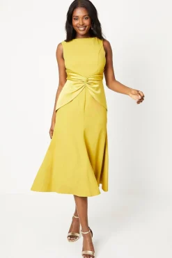 Twist Detail Satin Back Crepe Midi Dress