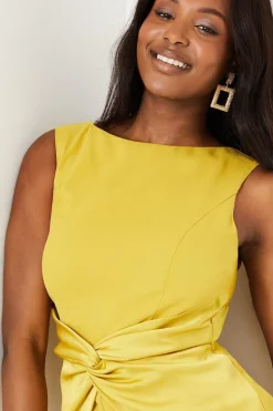 Twist Detail Satin Back Crepe Midi Dress