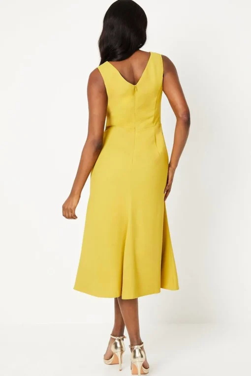 Twist Detail Satin Back Crepe Midi Dress