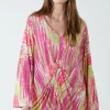 Twist Front Abstract Print Long Sleeve Top