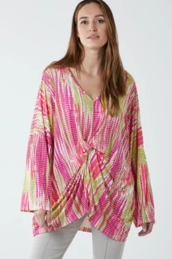 Twist Front Abstract Print Long Sleeve Top
