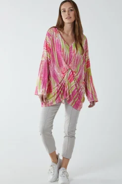Twist Front Abstract Print Long Sleeve Top