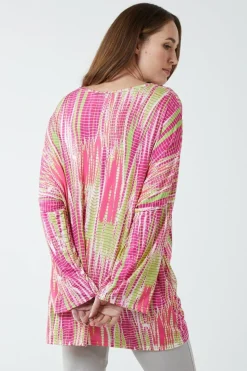 Twist Front Abstract Print Long Sleeve Top