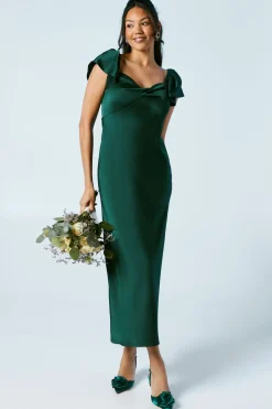 Twist Front Angel Sleeve Bridesmaids Dress