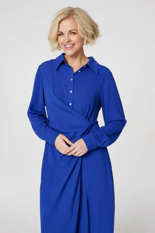 Twist Front Midi Shirt Dress
