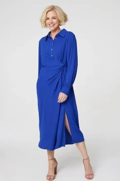 Twist Front Midi Shirt Dress