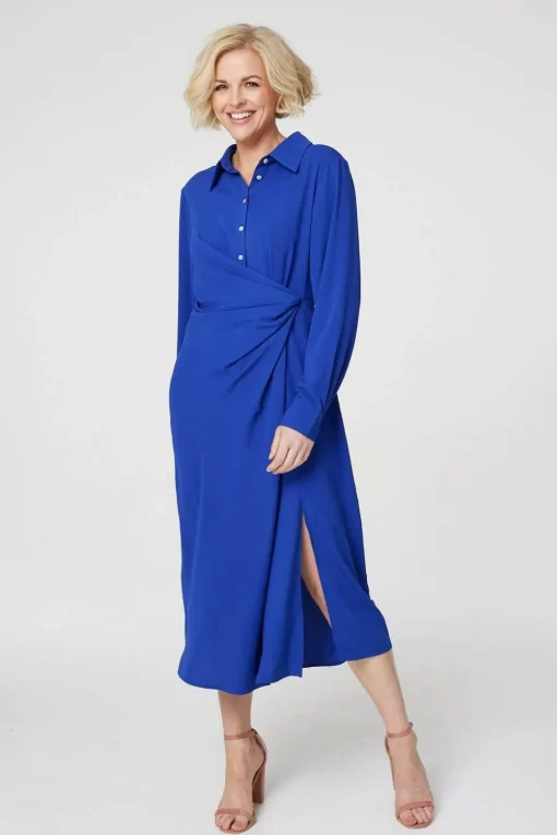 Twist Front Midi Shirt Dress
