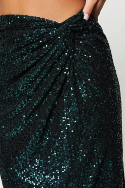 Twist Front Sequin Pencil Skirt