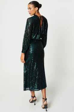 Twist Front Sequin Pencil Skirt
