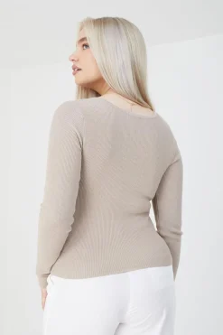 Twisted V-Neck Rib Jumper