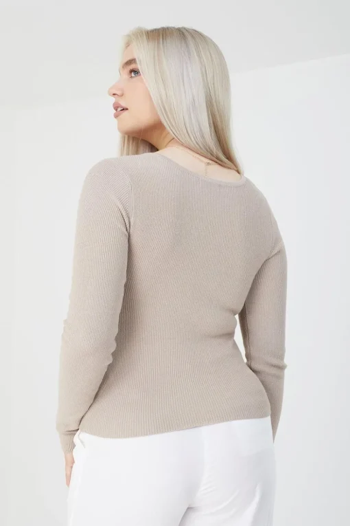 Twisted V-Neck Rib Jumper