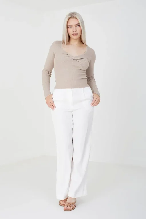 Twisted V-Neck Rib Jumper