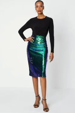 Two Tone Sequin Midi Skirt