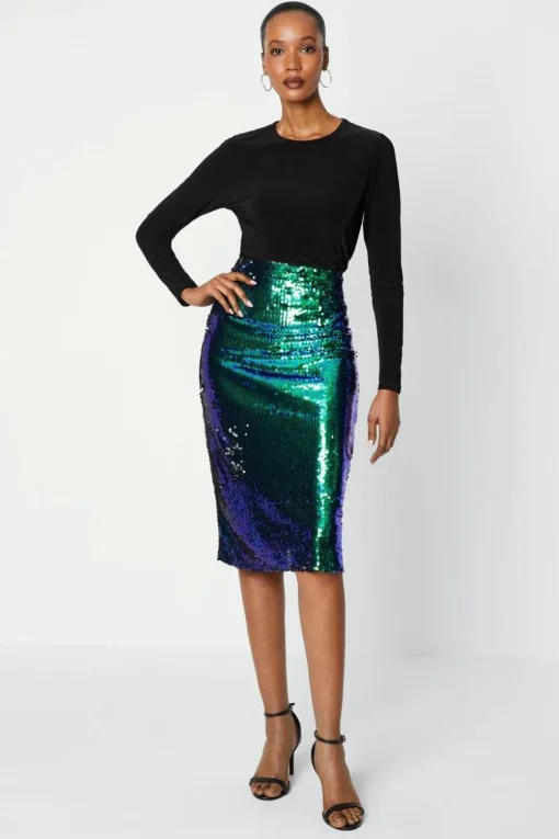 Two Tone Sequin Midi Skirt