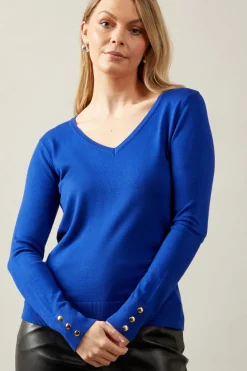 V Neck Button Detail Jumper