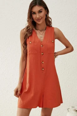 V Neck Button Down Playsuit