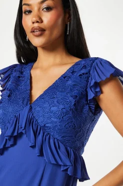 V Neck Pleated Ruffle Georgette Midi Wedding Guest Dress