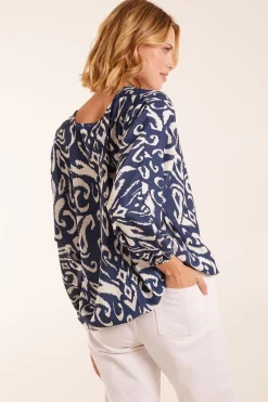 V Neck Printed Batwing Elasticated Hem Top