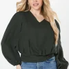 V Neck Shirred Hem Blouse