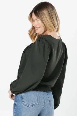 V Neck Shirred Hem Blouse