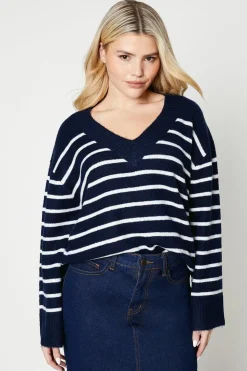 V Neck Stripe Knitted Jumper