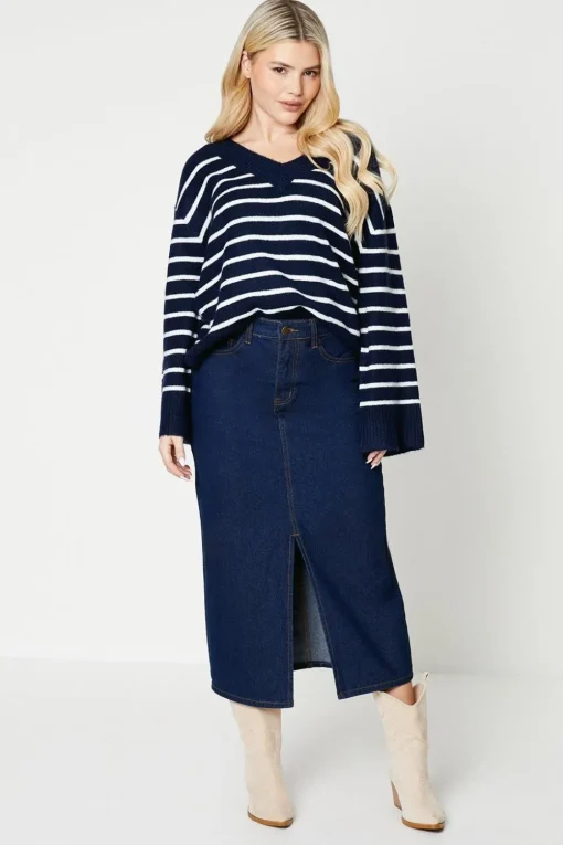 V Neck Stripe Knitted Jumper