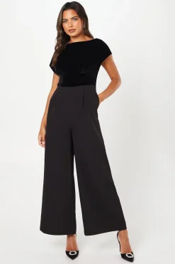 Velvet Bodice Pleat Detail Jumpsuit