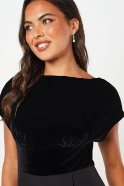 Velvet Bodice Pleat Detail Jumpsuit