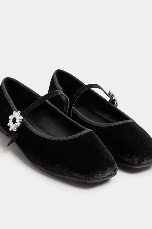 Velvet Diamante Mary Jane Ballet Pumps In Extra Wide Fit