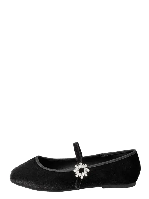 Velvet Diamante Mary Jane Ballet Pumps In Extra Wide Fit