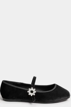 Velvet Diamante Mary Jane Ballet Pumps In Extra Wide Fit