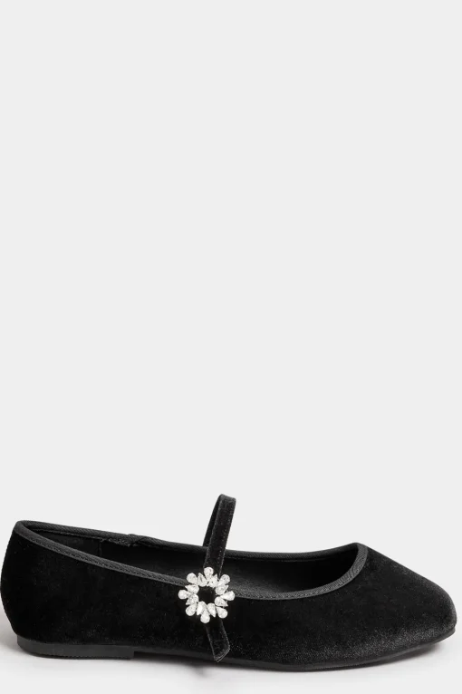 Velvet Diamante Mary Jane Ballet Pumps In Extra Wide Fit