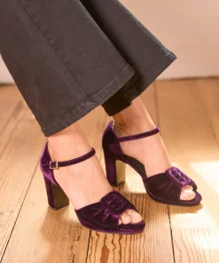Velvet Peep Toe Shoes with Ankle Strap