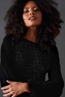 Velvet Ruched Body Puff Sleeve Midi Dress